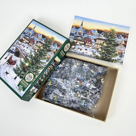 Cobble Hill 1000 Pc Village Tree Jigsaw Puzzle w/Poster New - Picture 2 of 5